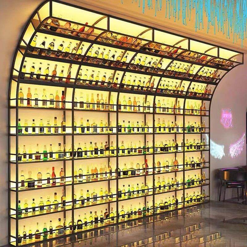 网红创意酒吧酒柜吧台背景展示酒架墙清吧酒馆音乐餐厅隔断红酒架