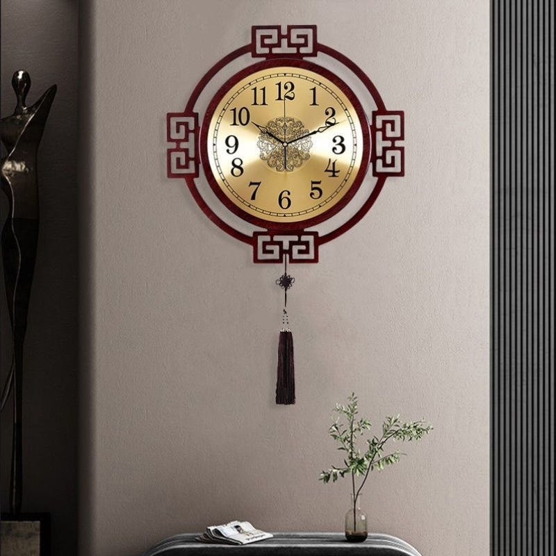 新中式挂钟客厅静音木质钟表挂墙时钟个性创意装饰挂表古典石英钟