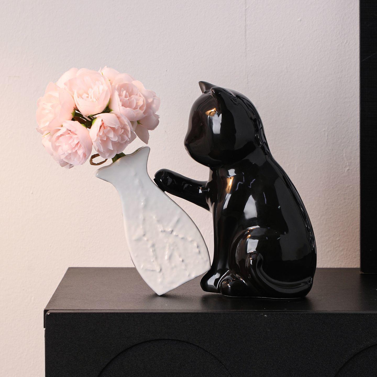 可爱小猫推倒花瓶插摆件