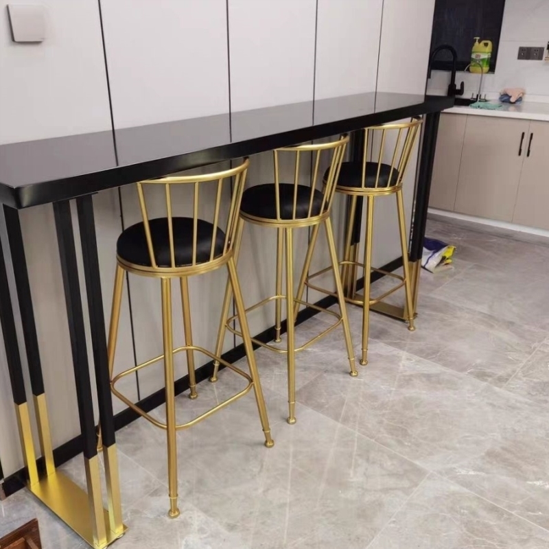 轻奢咖啡厅酒吧台实木家用吧台黑金桌靠墙吧台桌椅高脚桌长条桌