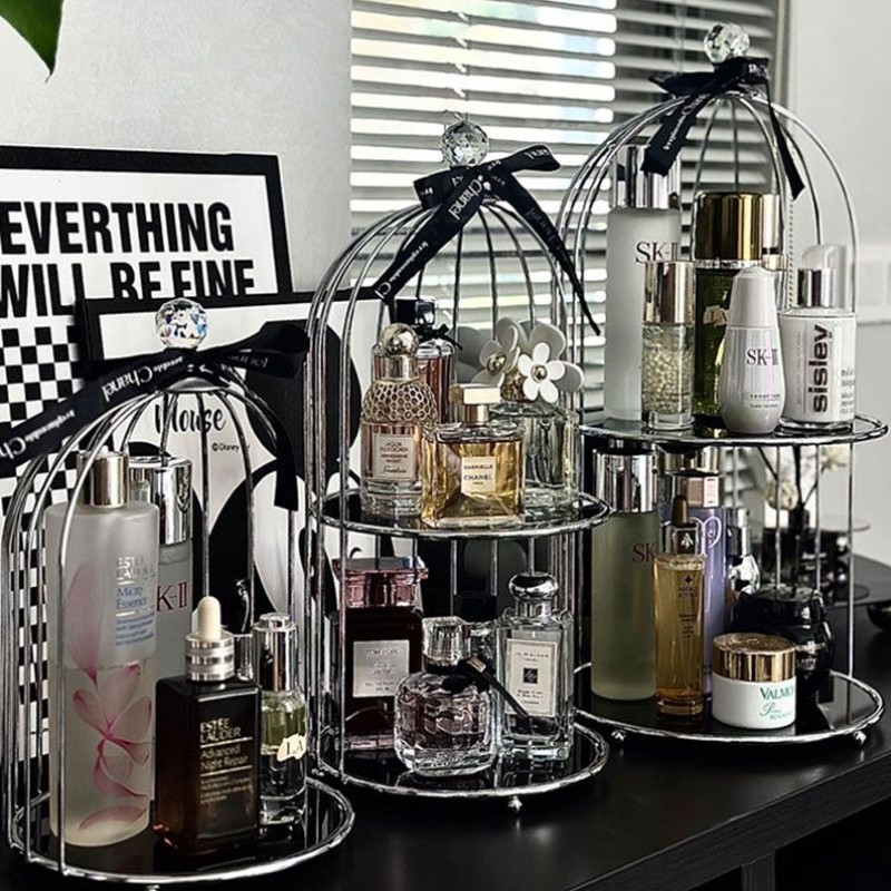 化妆品鸟笼置物架北欧简约浴室香水香薰储物盒梳妆台护肤品收纳架