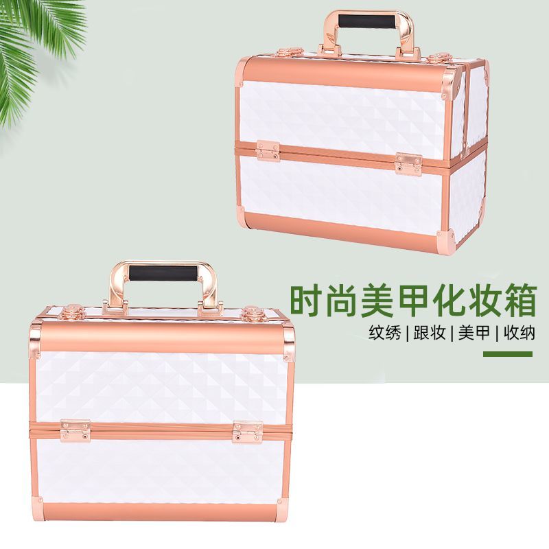 简约现代皮革翻盖式防尘美容外出化妆箱大容量多层工具箱