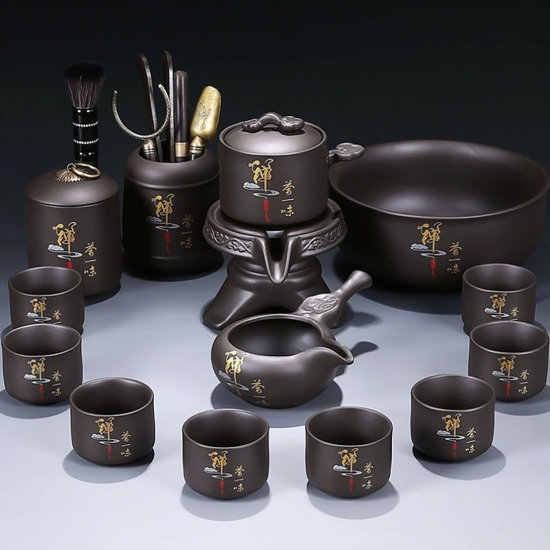 中式紫砂半自动懒人石磨茶具套装家用旋转泡茶器功夫茶具茶壶杯子