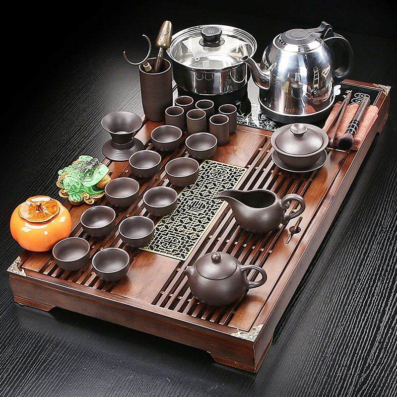 茶具套装家用整套一体功夫陶瓷简约现代实木茶盘喝茶道茶台全自动