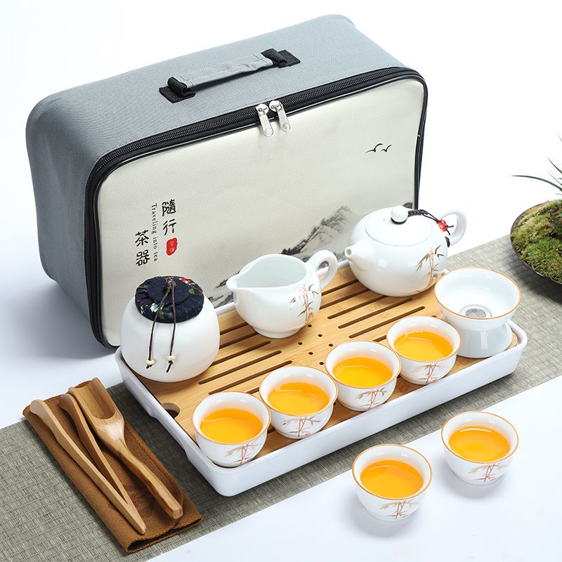 白瓷旅行茶具小套装便携包简约迷你家用中式户外旅游泡茶一壶四杯