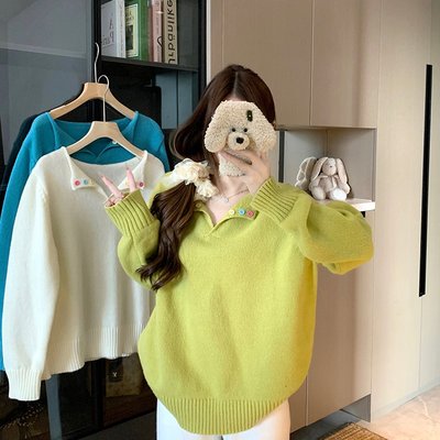 实价实拍2025秋冬新款胖mm大码女多巴胺彩色纽扣宽松针织毛衣上衣