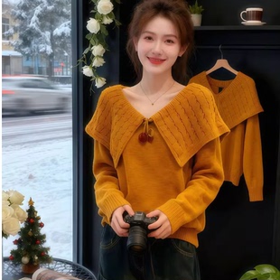 超好看针织厚款 法式 冬季 2025新款 上衣 大翻领慵懒松弛感毛线衣女款