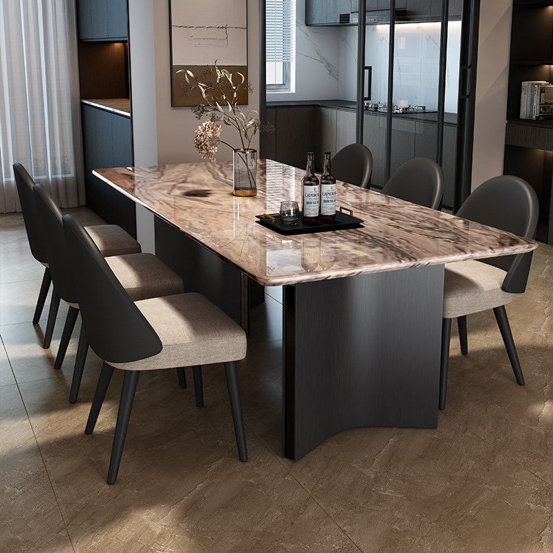 轻奢高级感大理石餐桌现代u简约长方形家用餐桌椅组合小户型吃饭