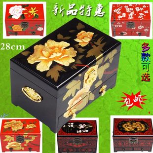 大号新款推光漆器首饰盒实木带锁包邮28cm