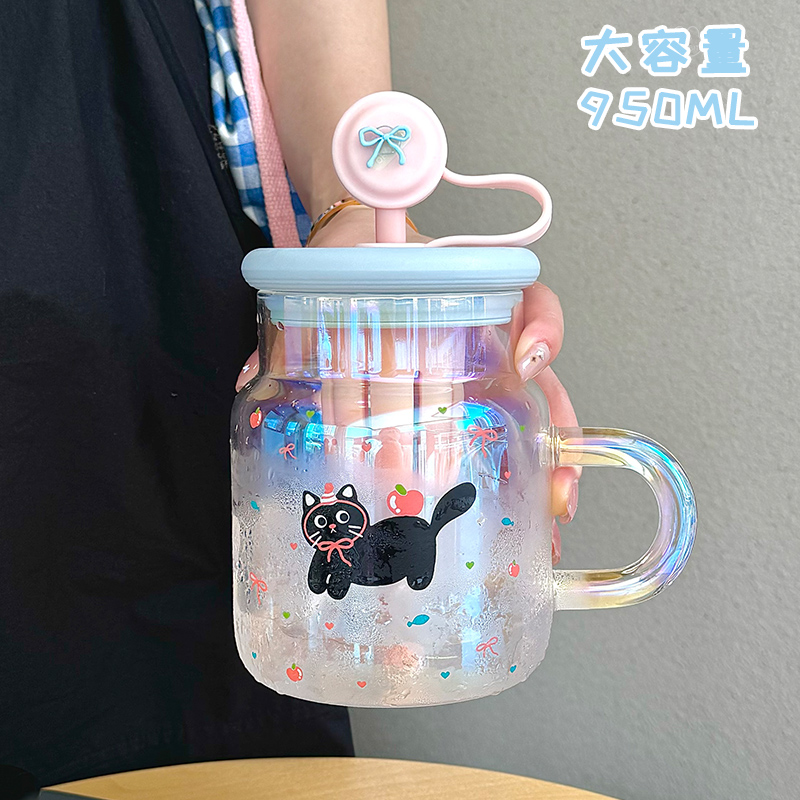 水杯女生玻璃杯大i容量夏季泡茶杯办公室2024新款家用带盖吸管杯