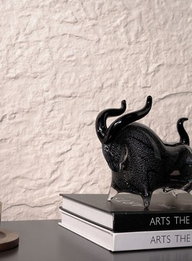 手工玻璃牛运亨通招财牛摆件桌面客厅装饰品样板间书房.办公室装