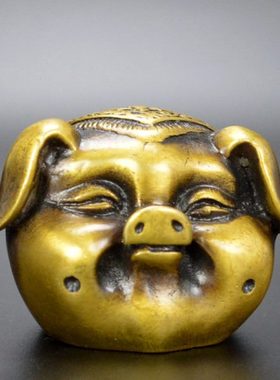 黄铜仿古福字猪头摆件生肖猪书房书桌办公桌柜台摆设客装饰工艺品