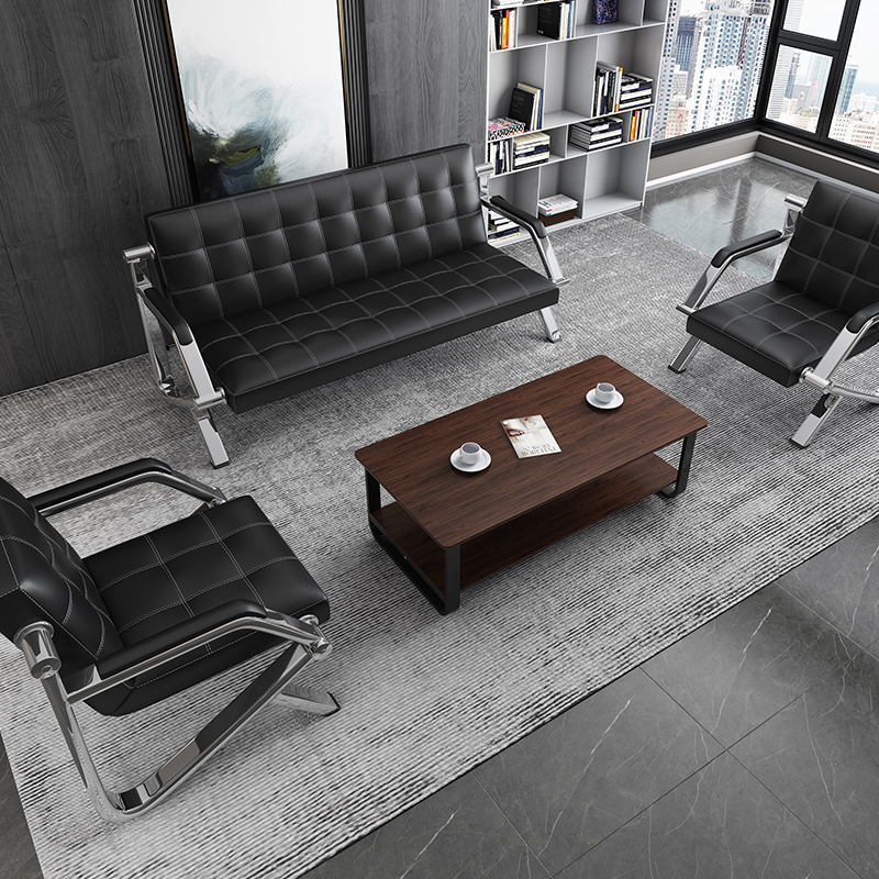 接待室办公沙发茶几组合简约现代商务休闲简易办公X室沙发三人位
