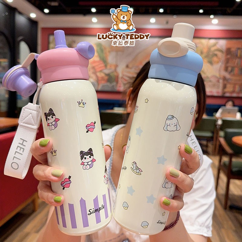 中小学生瘦长保温杯31p6钢600毫升能放书包两侧口袋双饮口白领水