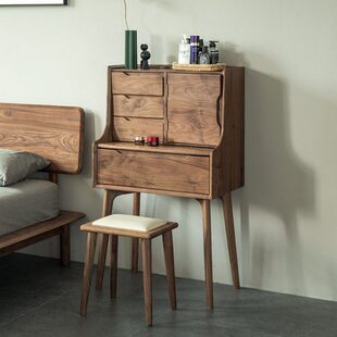 简约网红智能化妆桌北欧实木收纳柜轻奢黑胡桃梳妆台复古首饰盒