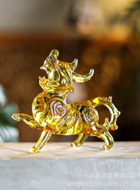 中式复古轻奢茶宠工艺品公室装饰品金黄貔貅招才元琉璃摆件
