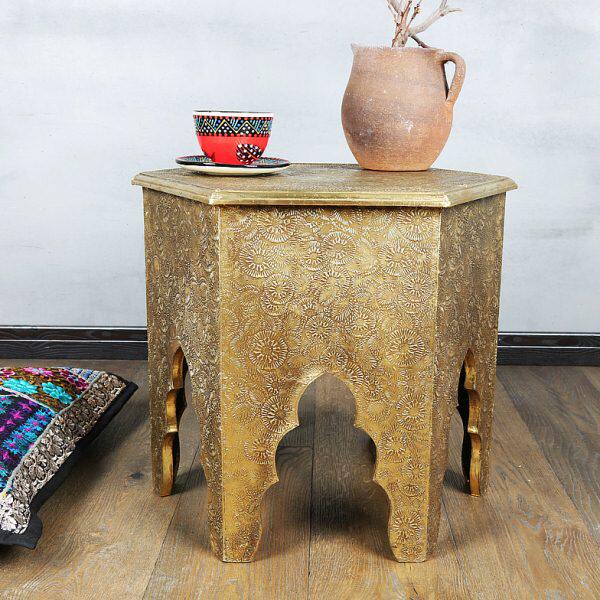 复古茶几印度家具东南亚古典包铜奢华方桌子金色矮桌边几实木茶台