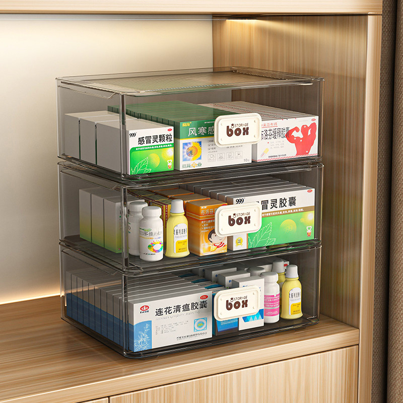 药物收纳盒抽屉式家用儿童药品整理盒子透明多层家庭装大号医药箱