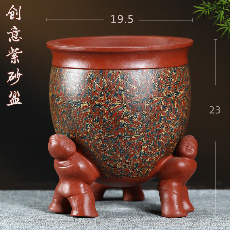 宜兴紫砂盆君子兰花盆创意花盆名家手工个性特色花盆兰花花盆