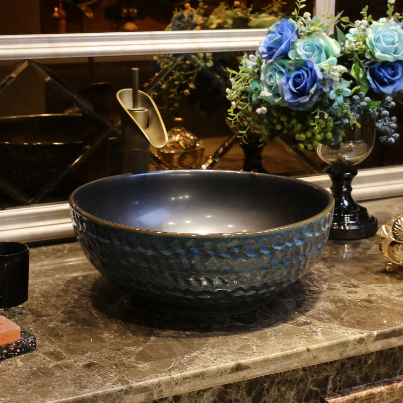 景焱中式复古艺术台上盆圆形陶瓷洗脸盆仿古台盆工业风台上洗手盆