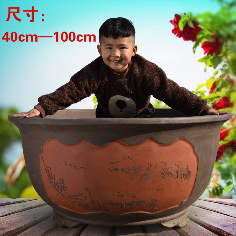 大花盆特大号庭院室外种树盆景紫砂花盆超大口径矮扁圆形陶瓷花缸