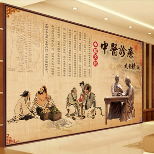 中医诊疗墙纸传承中医文化背景墙大医精诚壁画中医养生馆装饰墙纸