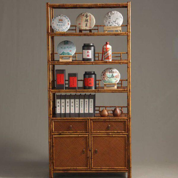 梅鹿竹手工复古茶柜茶水柜茶具收纳架 竹制茶空间会所茶棚博古架