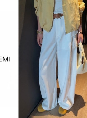 MISS RUILI定制 春季新款高腰弯刀裤宽松直筒工装裤百搭显瘦F1825