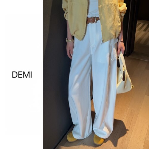 MISS RUILI定制 春季新款高腰弯刀裤宽松直筒工装裤百搭显瘦F1825