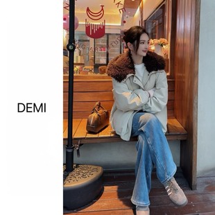 冬季 定制 韩系翻领拼接保暖羊羔毛派克服女F1356 RUILI MISS