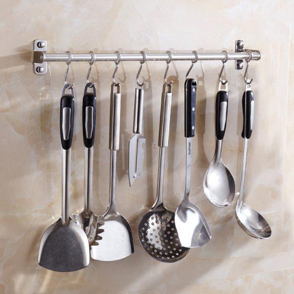 免打孔 厨房挂杆多功能活动挂钩排钩不锈钢304墙上收纳壁挂