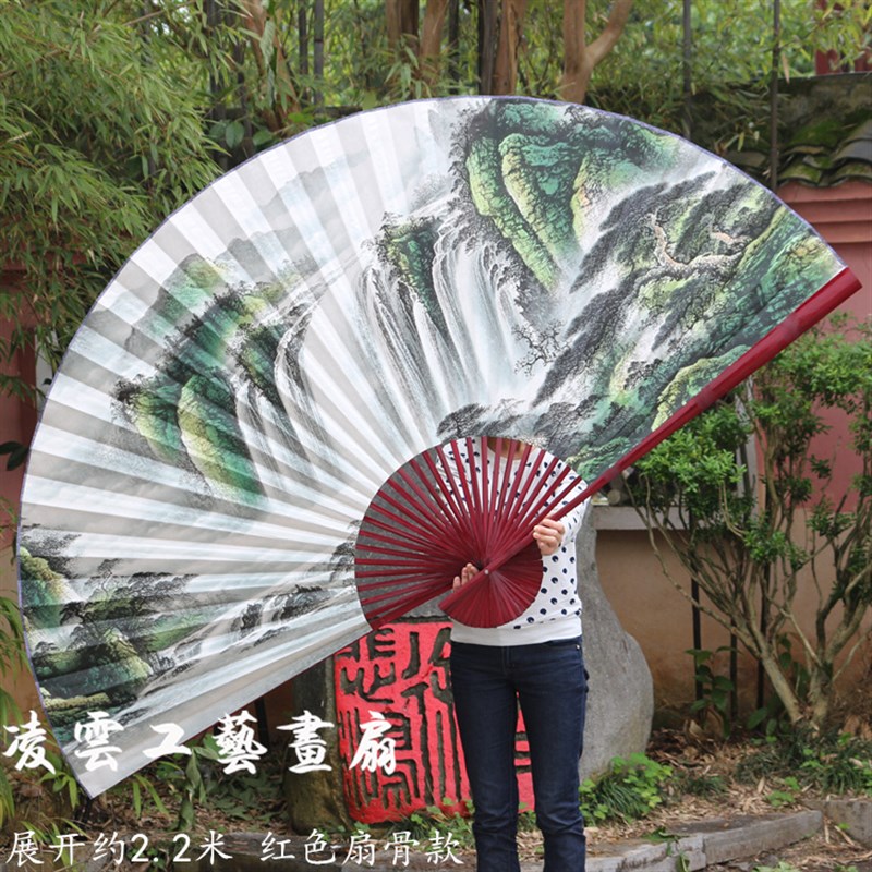 山水大挂扇大扇子 工艺扇折扇办公室客厅风水装饰扇 迎客松宣纸扇