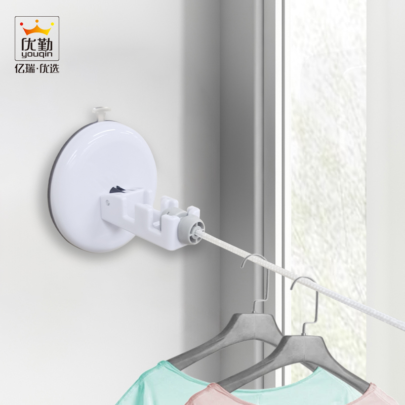 浴室隐形吸盘晾衣绳卫生间免打孔壁挂拉绳家用室内U阳台伸缩晾衣
