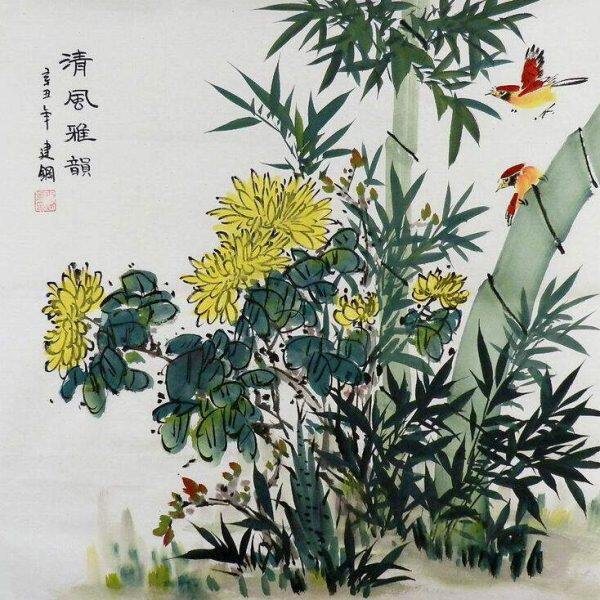 纯手绘字画中式客厅办公室装饰画李建钢四尺斗方写意国画花鸟画GG