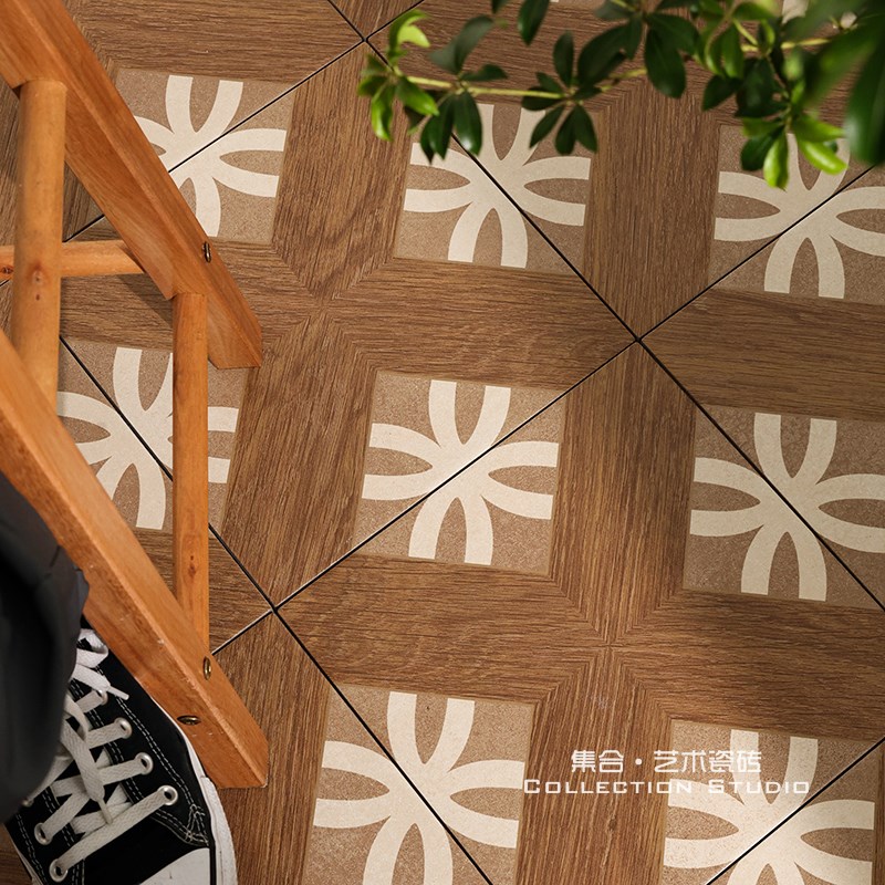 中古风木纹g拼花咖啡厅客厅餐厅厨房玄关花砖