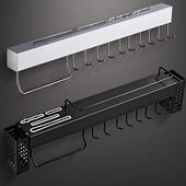 多功能厨房挂钩置物架挂杆壁挂式 不锈钢铲子勺子挂钩架免打孔一排