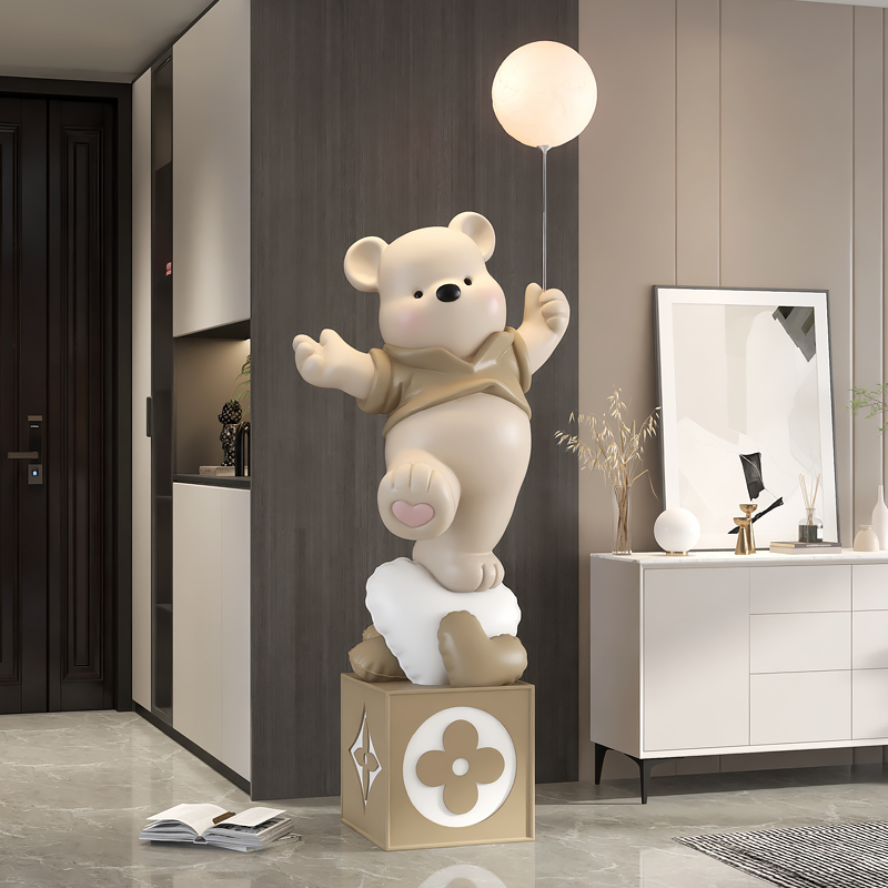 奶油风大型熊落地摆件客厅装饰电视柜沙发旁轻奢S高档乔迁新居礼