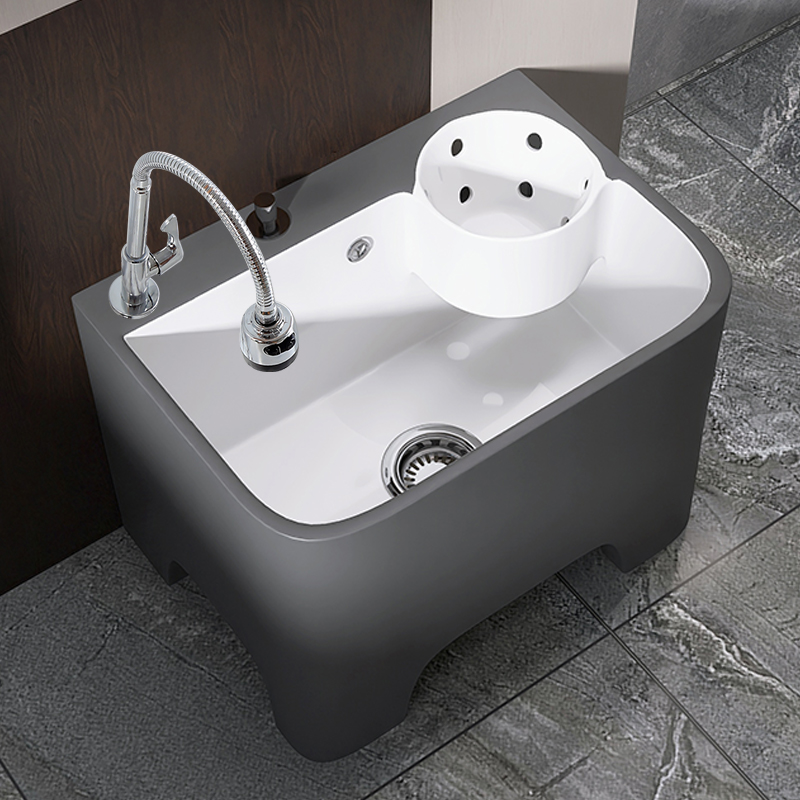 北欧拖把池带沥水篮灰色2024家用陶瓷拖布池槽新S款阳台户外墩布