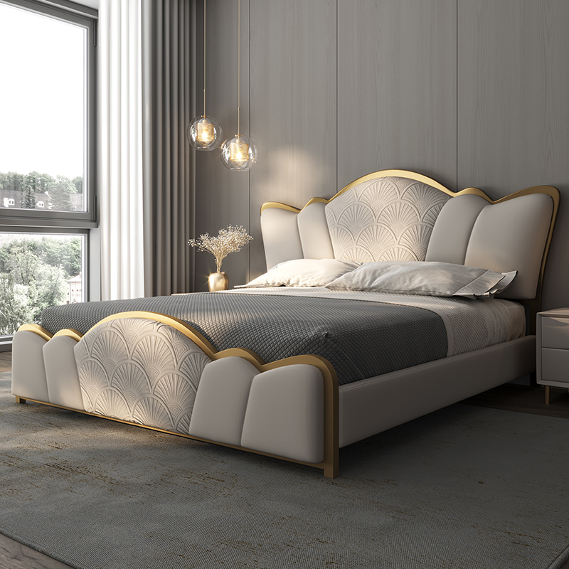 现代轻奢风床网红主卧室简s约箱高端结婚2米双人大床真皮2021新款