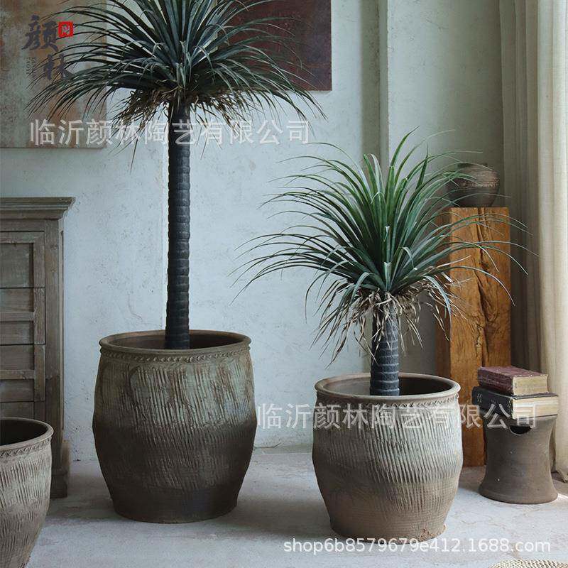 大口径土陶缸鱼缸花缸睡莲生盆植物栽种缸复古装饰大缸庭院态ZAM