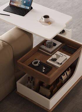 实木中风可移板动沙古发边ZFJ带几轮推车茶几小户型客厅升降岩茶