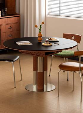 中古实木餐中桌岩包豪斯家用小户型古MZL-E369风风可叠伸缩方圆两