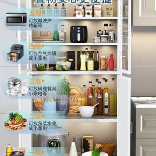 合简约收纳柜子茶水餐边柜厨房柜橱多门储柜子家用铝物金QOL碗柜