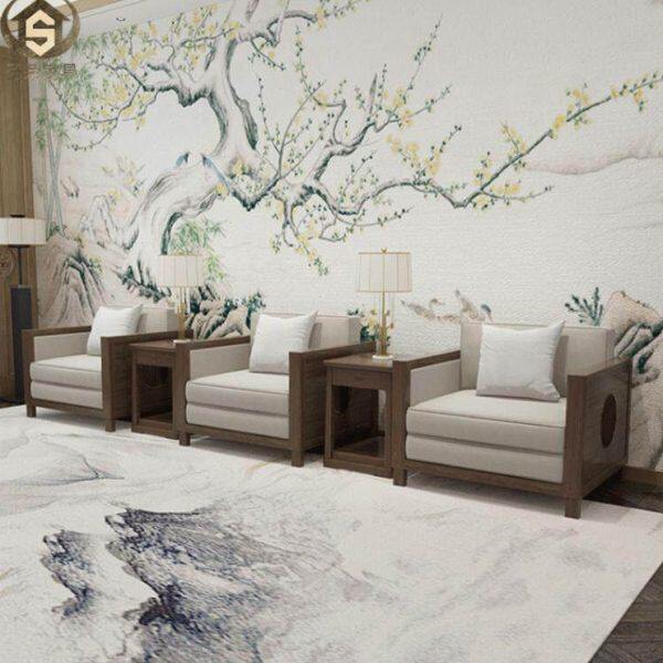 新中式贵宾室办公现代简约单人沙发茶几组合酒店接待区会议室大厅