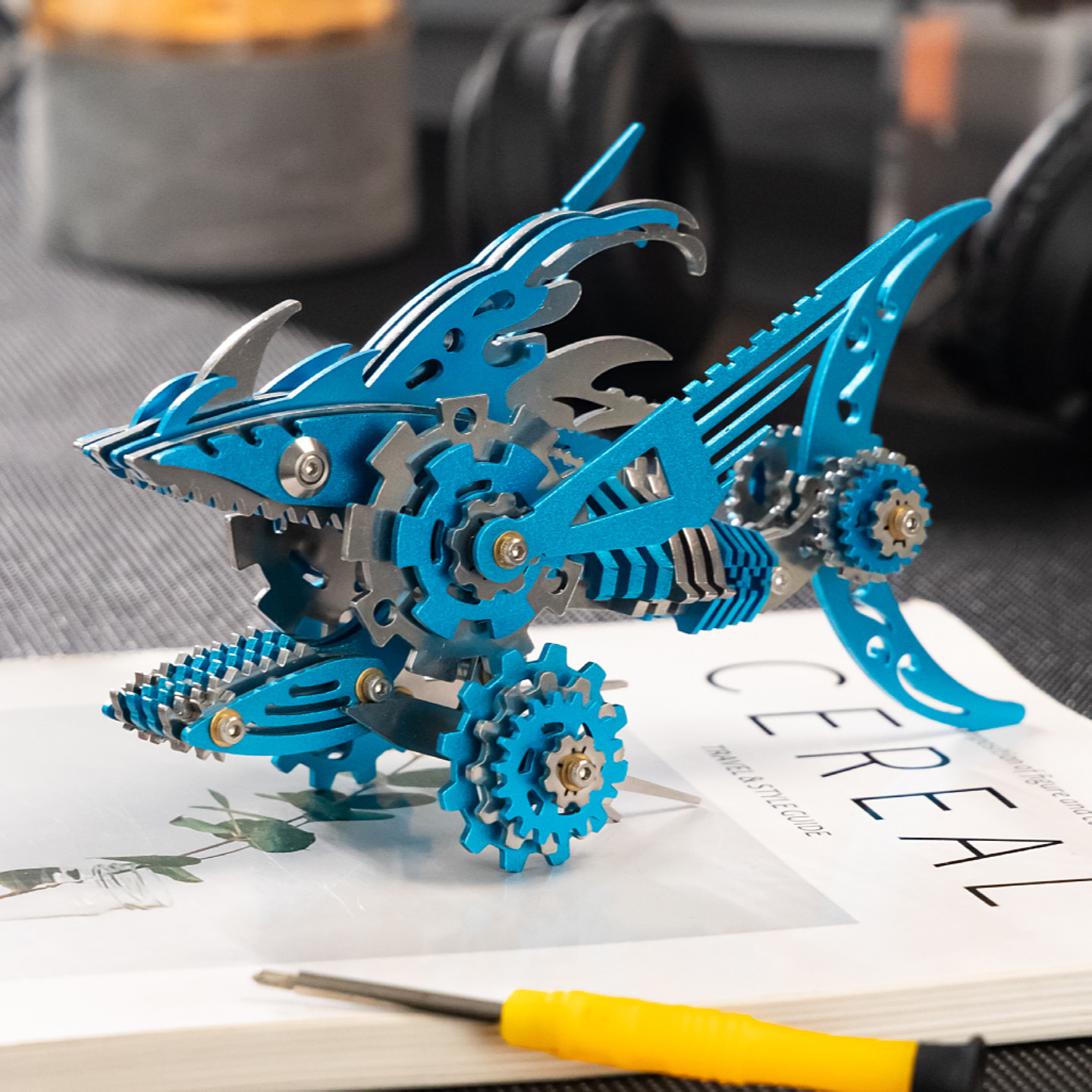 魔客3D立体金属拼图机械鲨鱼DIY手工拼装模型巨齿鲨节日礼物鲸鱼