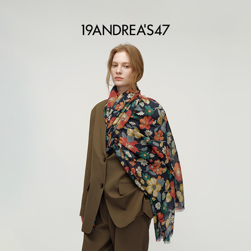 秋冬意式经典印花纯羊绒围巾