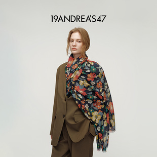 S47 19ANDREA 印花 秋冬Millefiori千花印花羊绒围巾披肩 经典