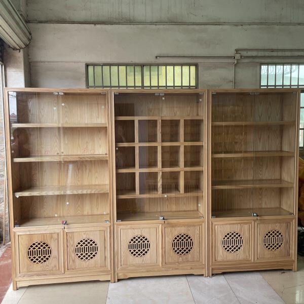 中式实木博古架白蜡木茶叶店展示架置物架茶室玻璃展示柜红酒柜