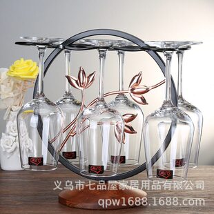 欧式实木红酒架摆件创意家用脚杯架子悬挂倒挂红酒杯架葡萄装饰