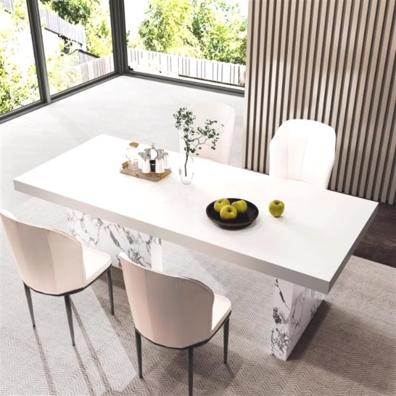 奶油风纯c白色岩板餐桌长方形家用简约现代小户型吃饭桌2025新款